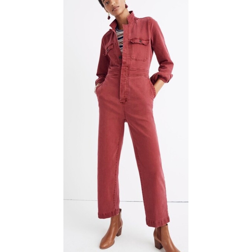 Madewell Long Sleeve Denim Coverall Jumpsuit Roseberry Red Size 4
